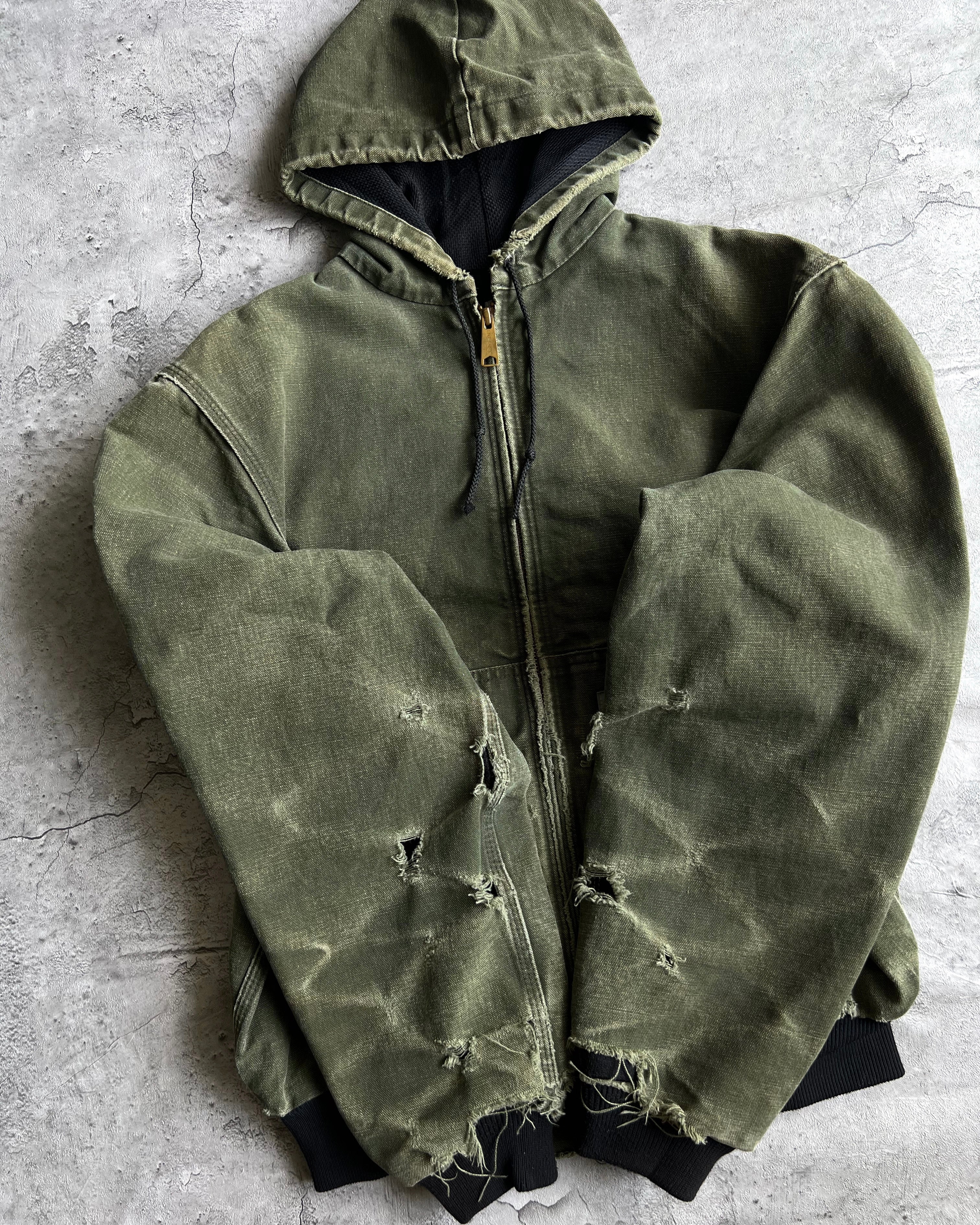 1990S DISTRESSED FADED GREEN CARHARTT HOODED WORK JACKET (S-L)