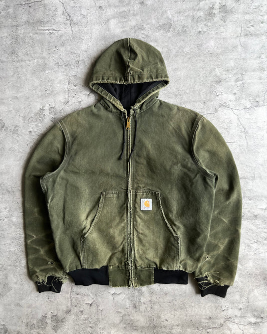 1990S DISTRESSED FADED GREEN CARHARTT HOODED WORK JACKET (S-L)