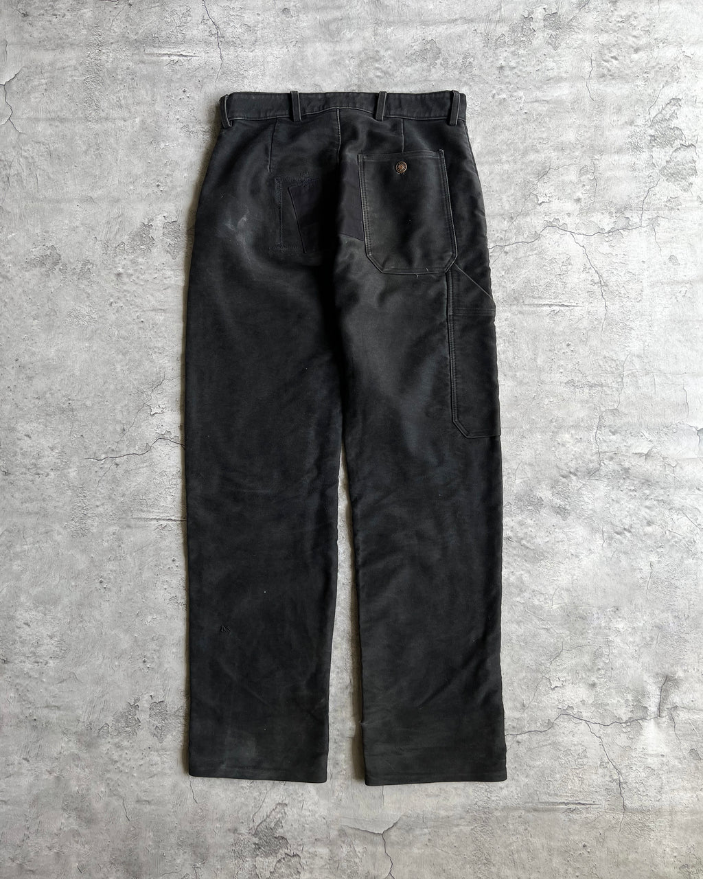 1980S BLACK FRENCH MOLESKIN PATCHED TROUSERS (31X31)