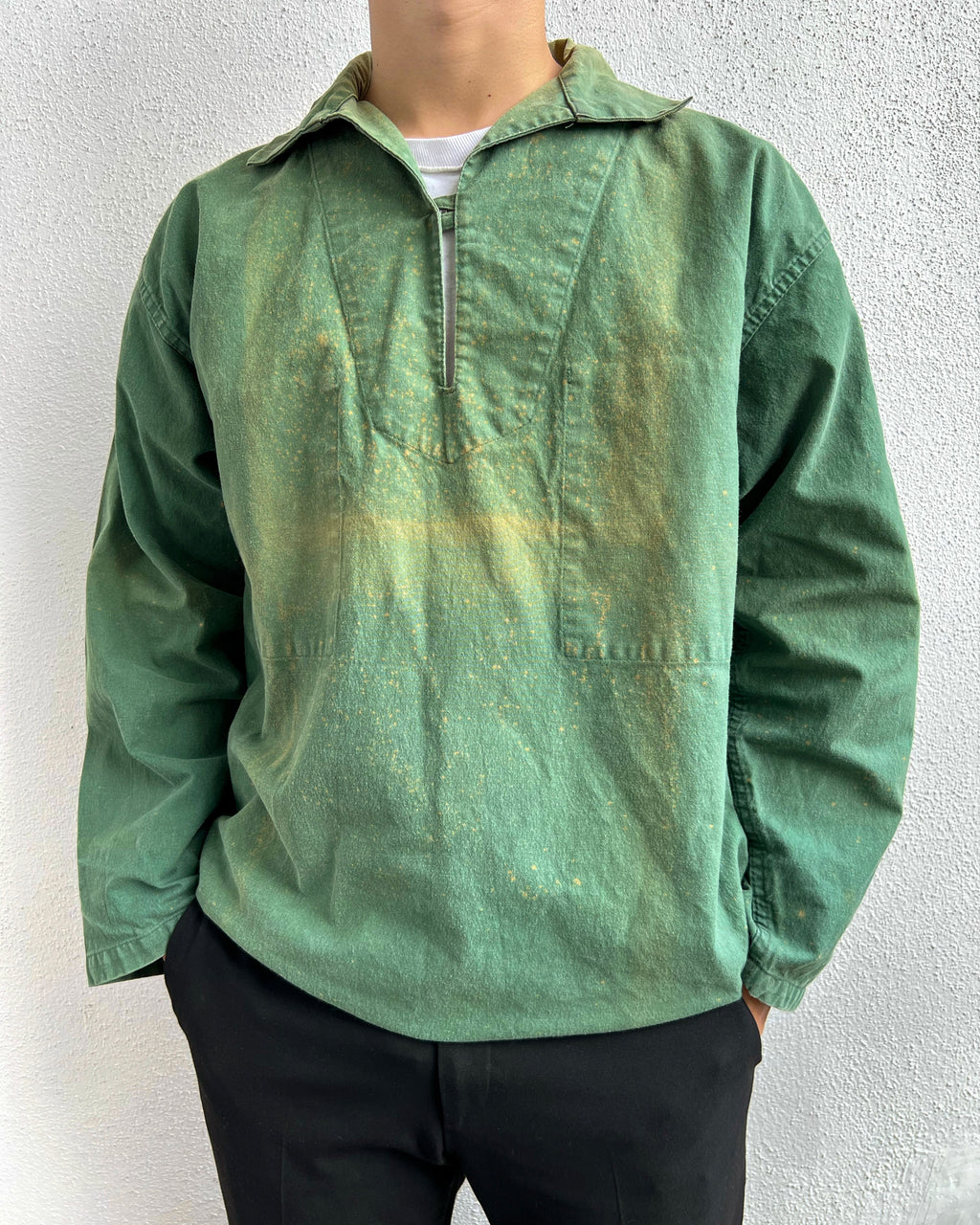 1970S SUN FADED GREEN LE GLAZIK FISHERMAN SMOCK (L)