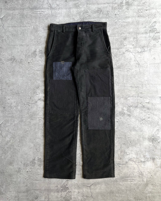 1980S BLACK FRENCH MOLESKIN PATCHED TROUSERS (31X31)