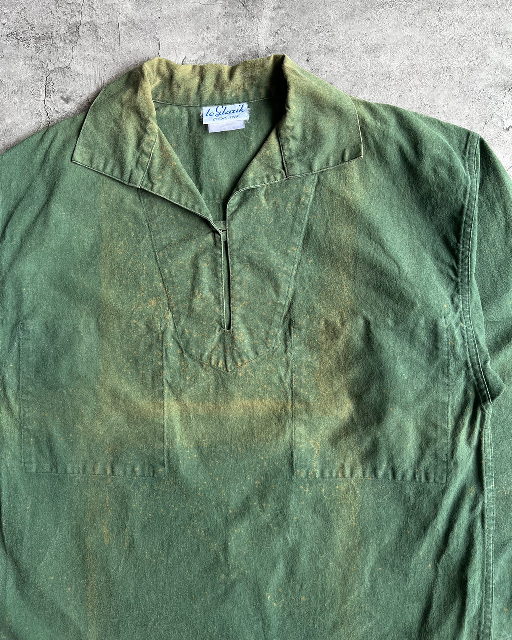 1970S SUN FADED GREEN LE GLAZIK FISHERMAN SMOCK (L)
