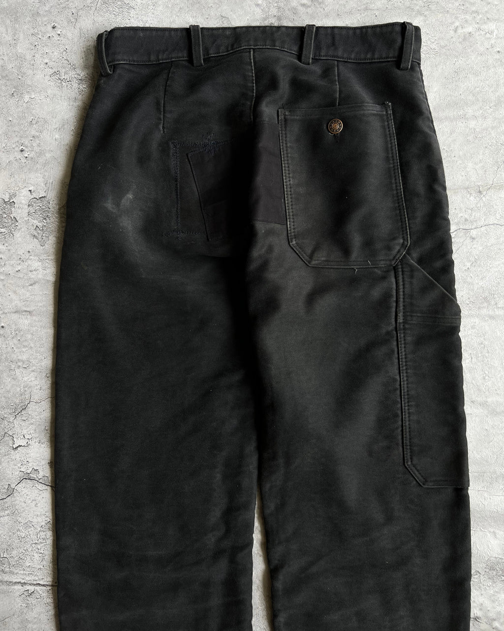 1980S BLACK FRENCH MOLESKIN PATCHED TROUSERS (31X31)