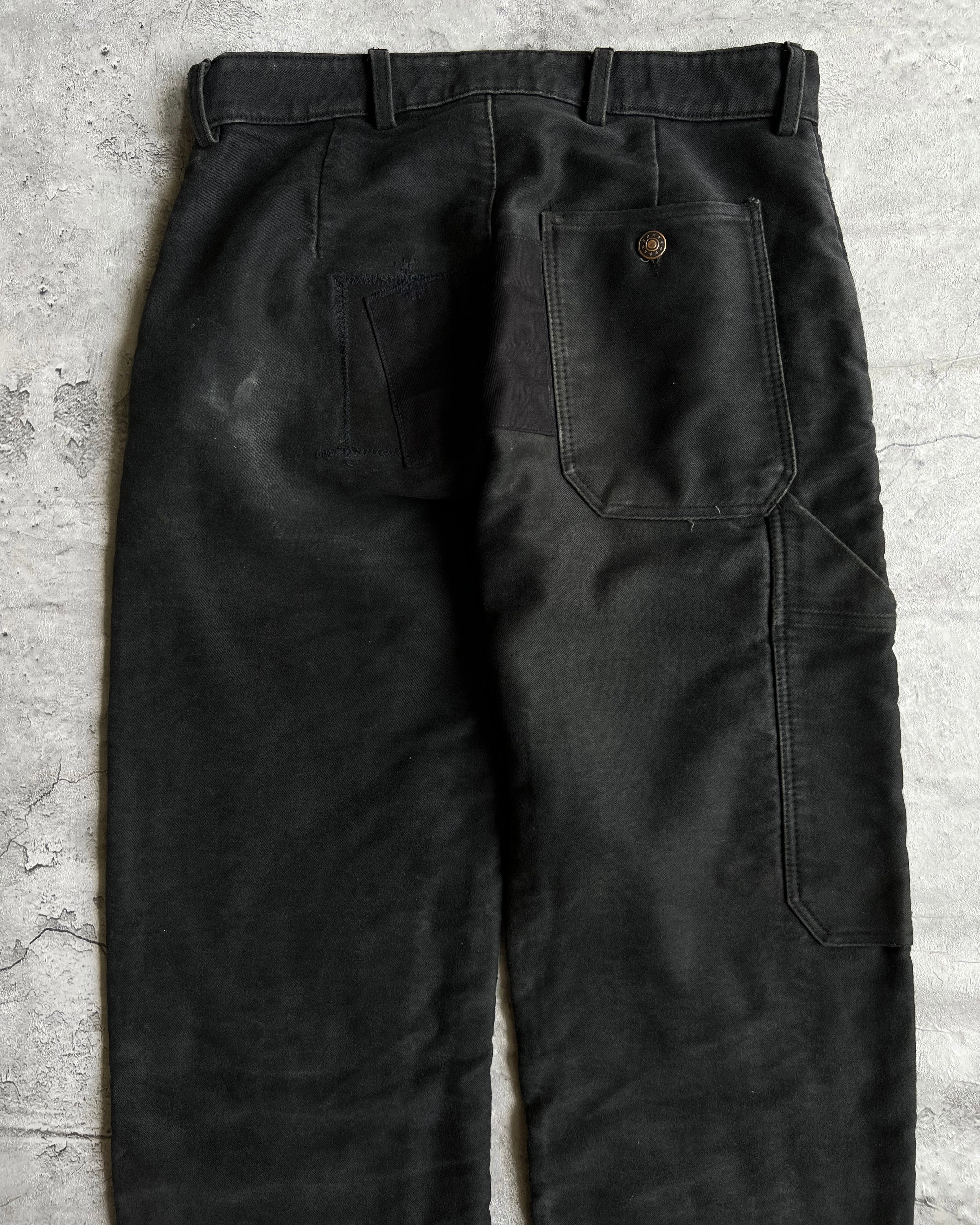 1980S BLACK FRENCH MOLESKIN PATCHED TROUSERS (31X31)