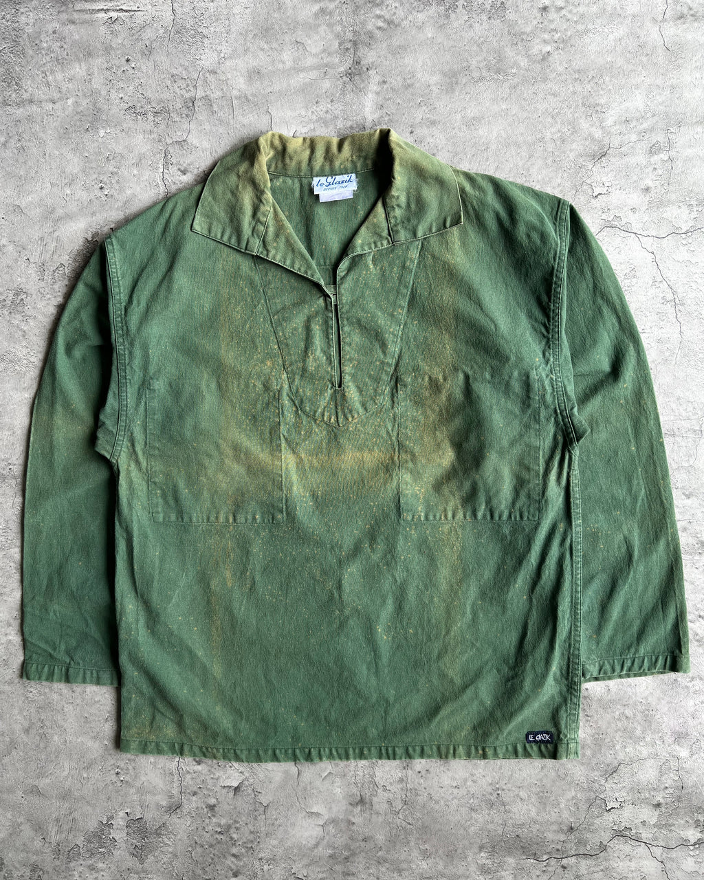1970S SUN FADED GREEN LE GLAZIK FISHERMAN SMOCK (L)