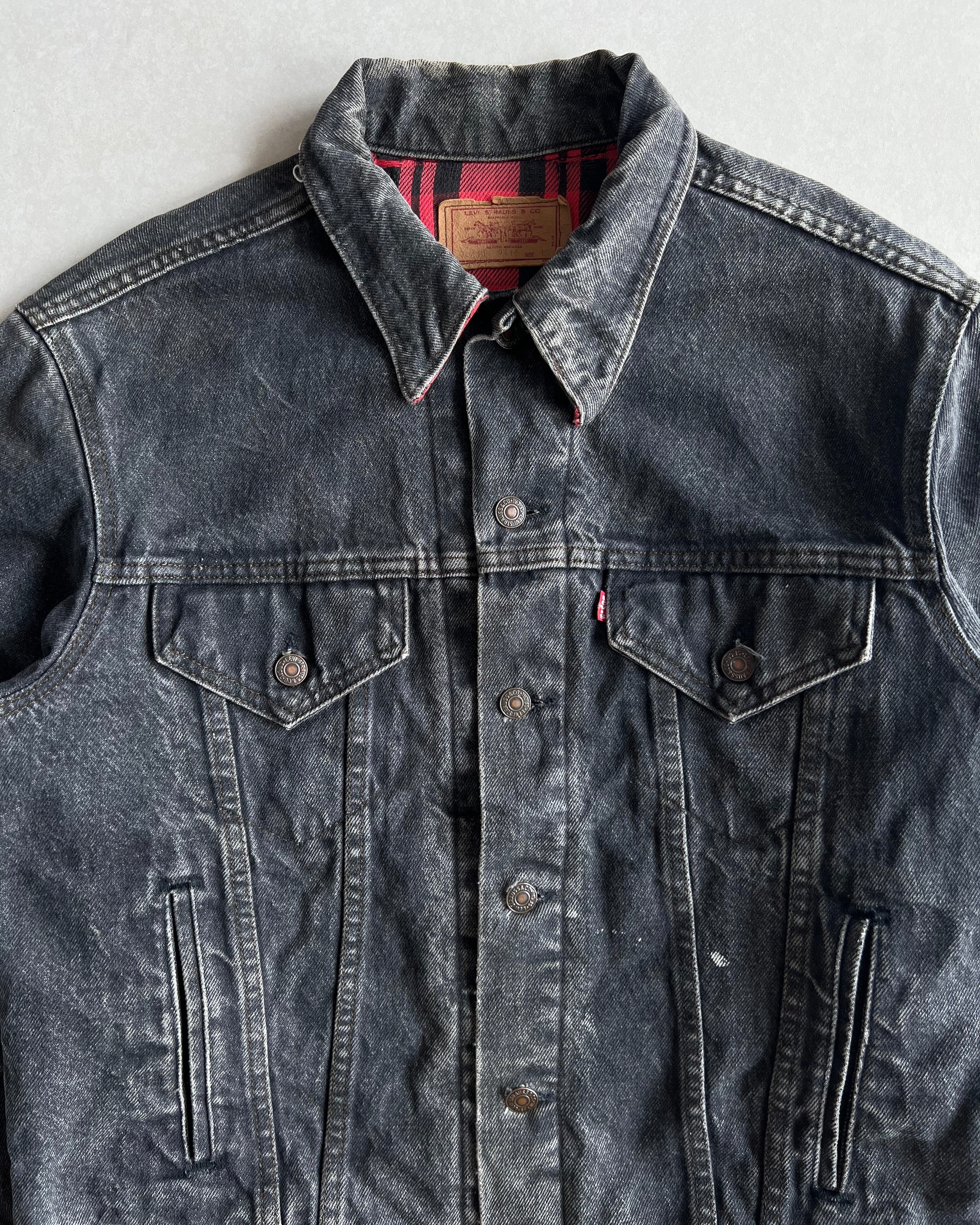 1980S FADED BLACK LEVI'S TYPE III REVERSIBLE TRUCKER DENIM JACKET (L)