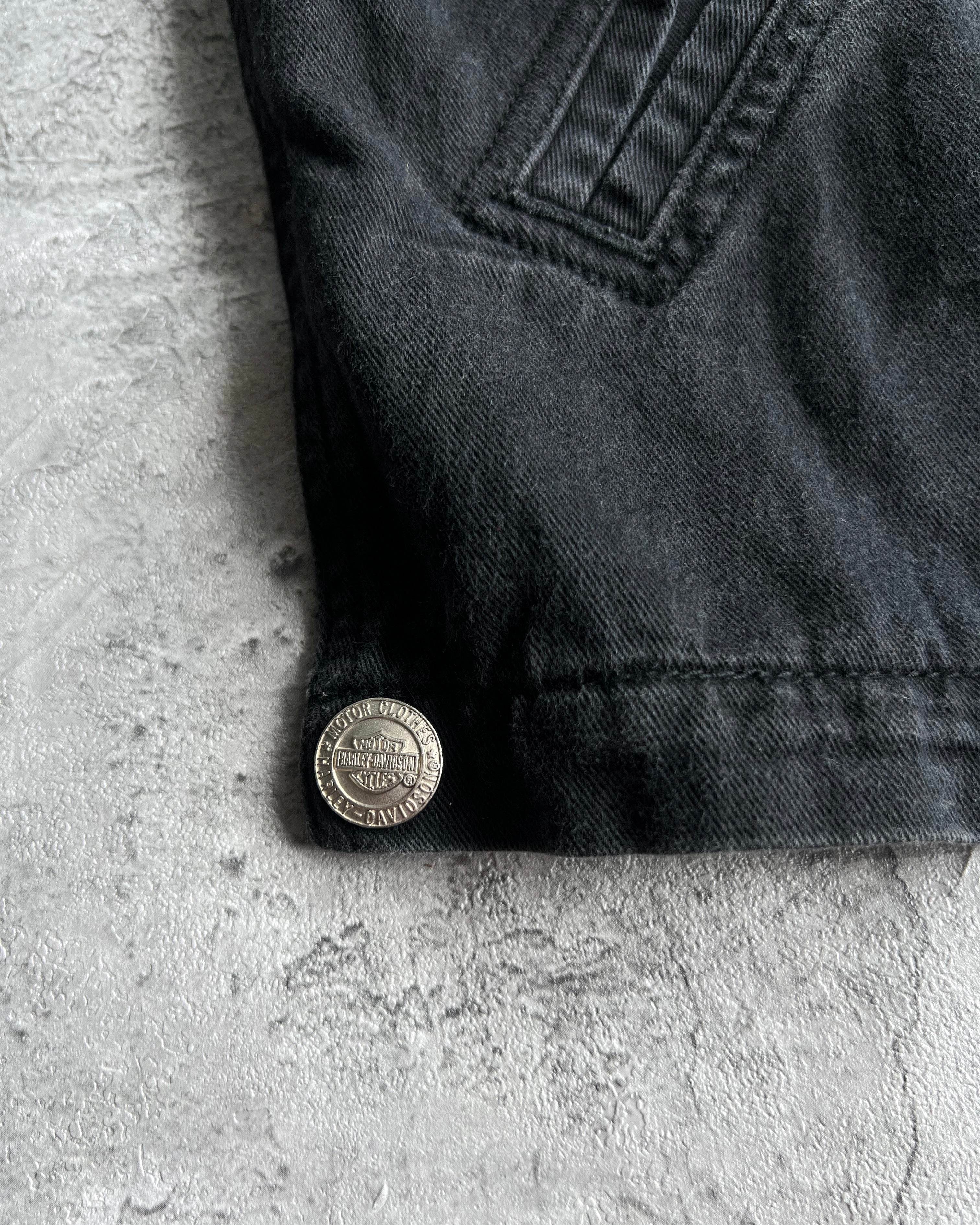 2000S FADED BLACK HARLEY DAVIDSON ZIP-UP WORK SHIRT (L)
