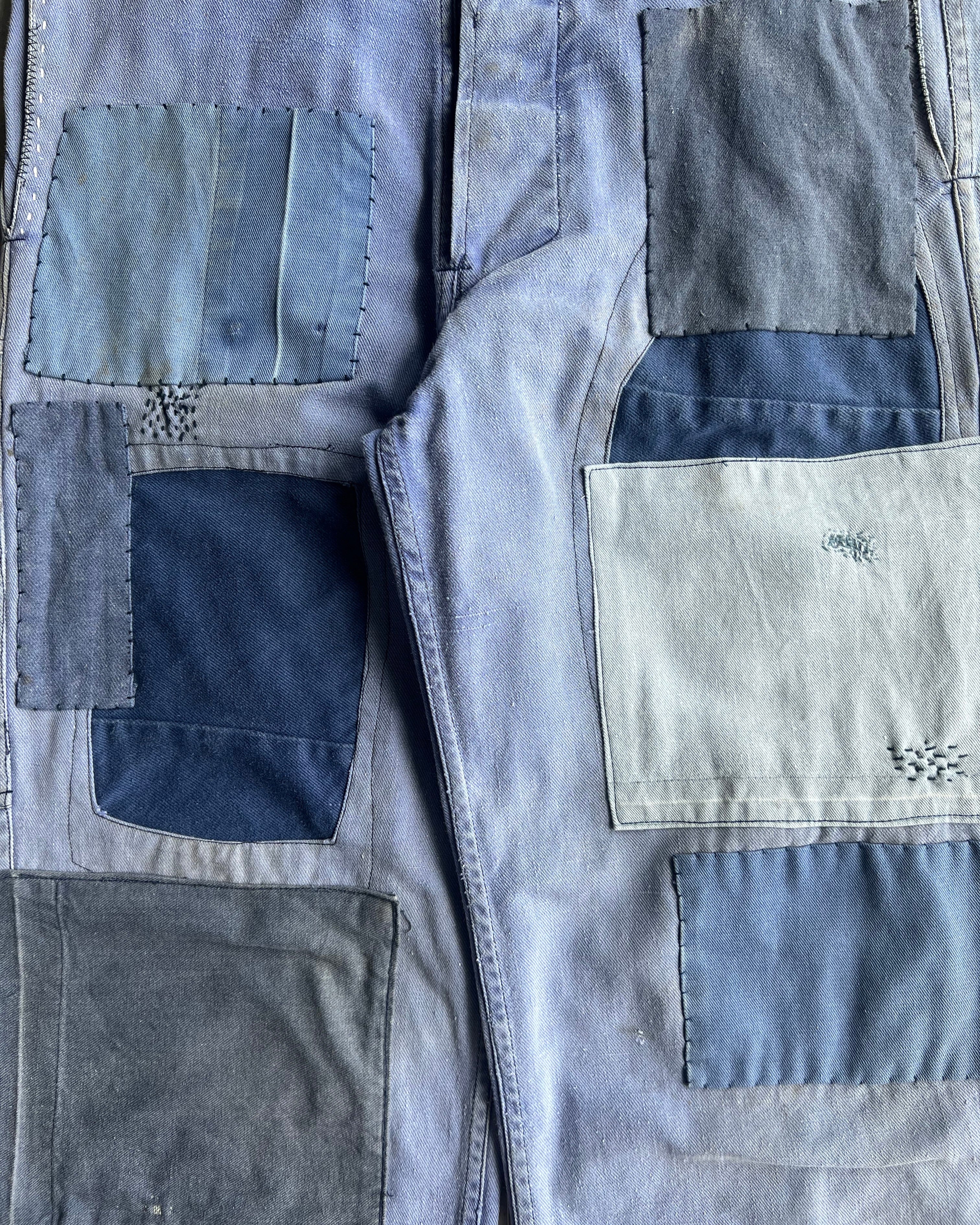 1960S SUN FADED FRENCH REAPIRED TROUSERS (34X30)