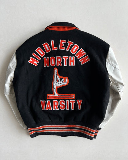 1990S 'MIDDLETOWN NORTH' LEATHER SLEEVES VARSITY JACKET (M)