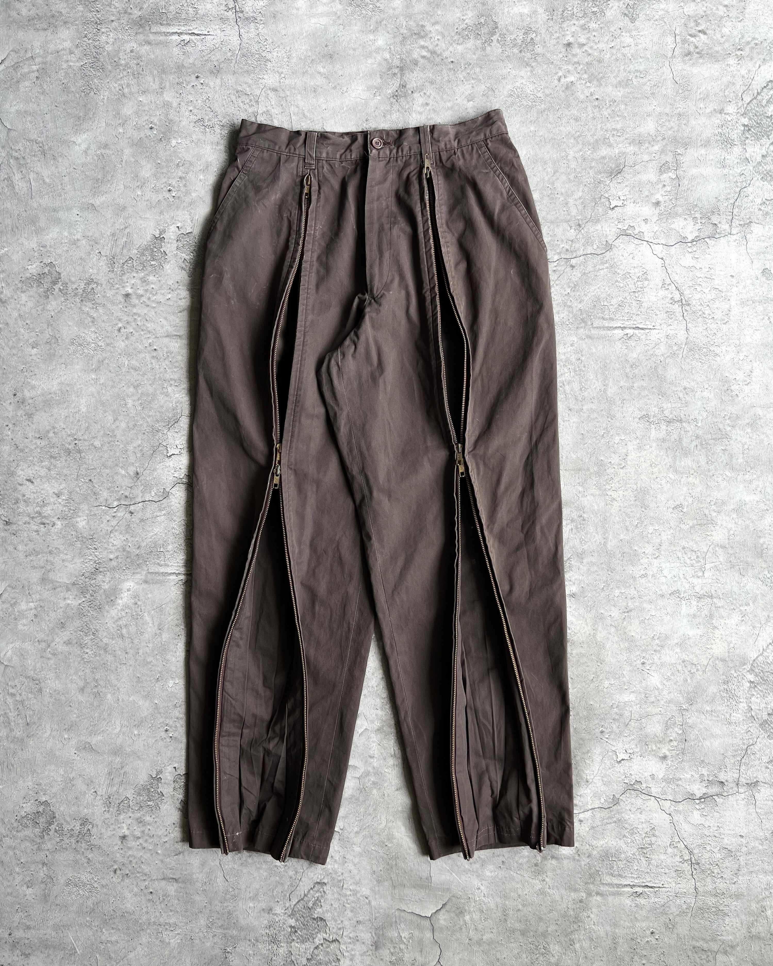 1980S BROWN ISSEY MIYAKE DUAL ZIPPER PARACHUTE TROUSERS (29-31)
