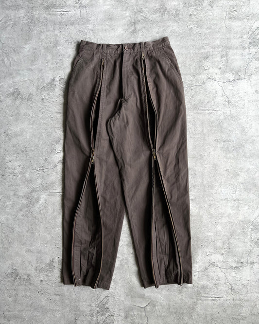 1980S BROWN ISSEY MIYAKE DUAL ZIPPER PARACHUTE TROUSERS (29-31)