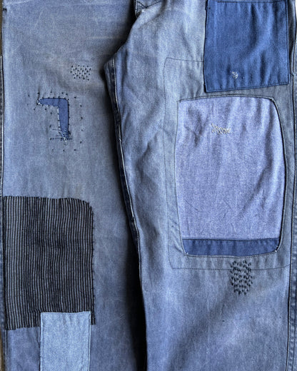 1980S INDIGO PATCHED FRENCH WORK TROUSERS (32X33)