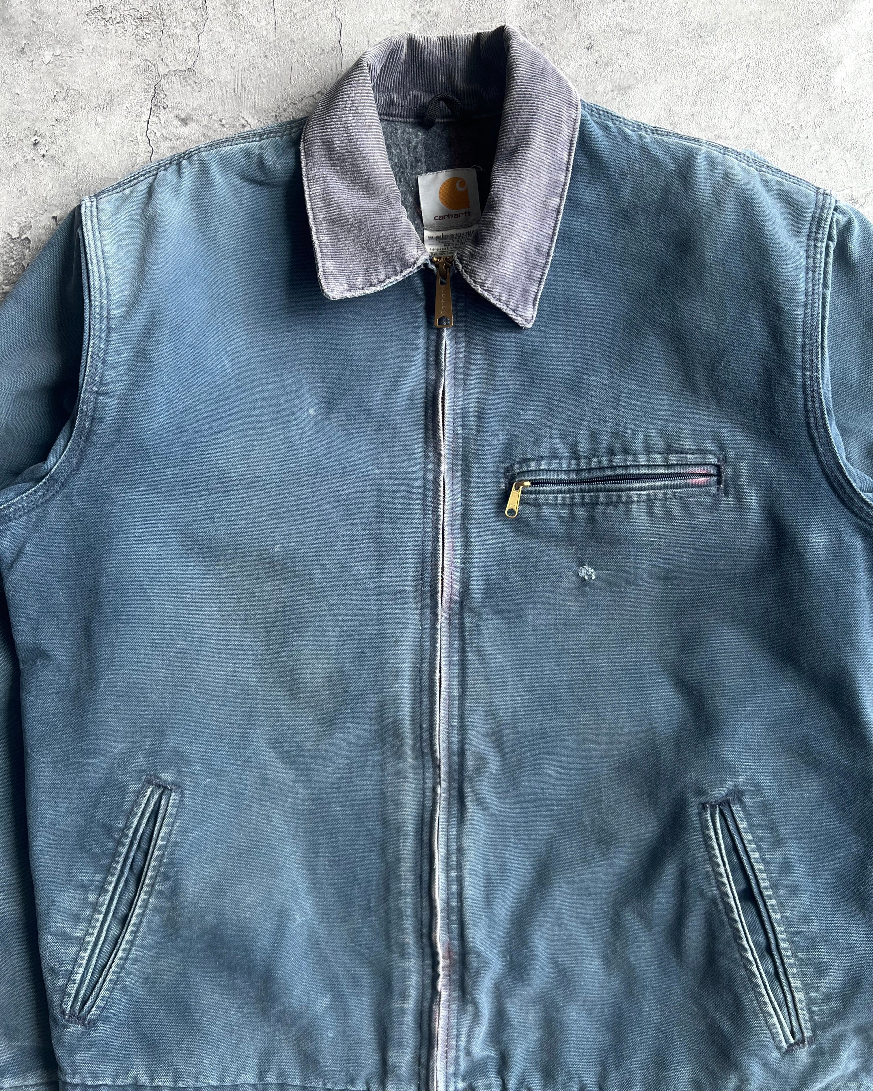 1990S FADED NAVY CARHARTT DETROIT WORK JACKET (L)