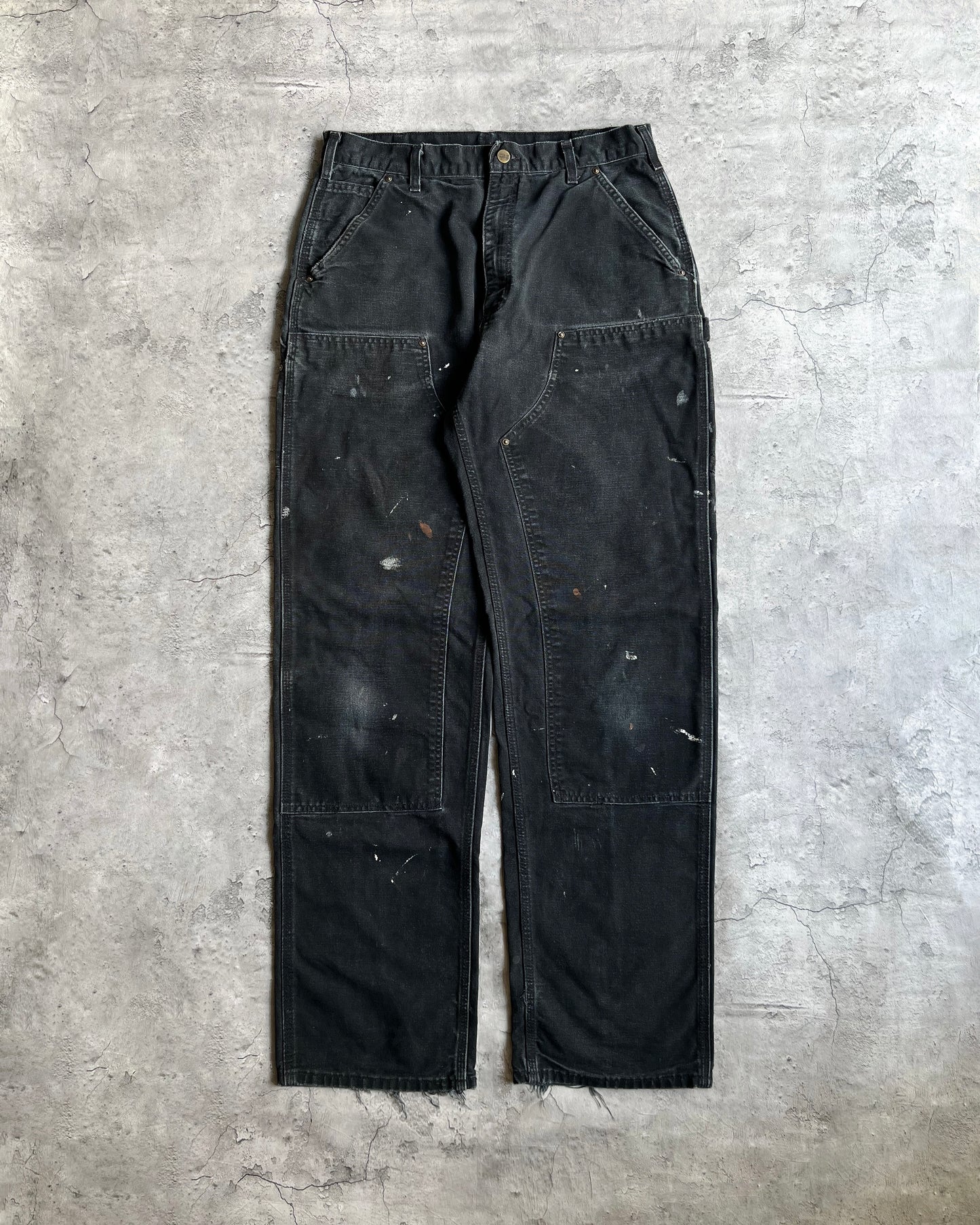 1990S PAINTED BLACK DOUBLE KNEE WORK PANTS (34X35)