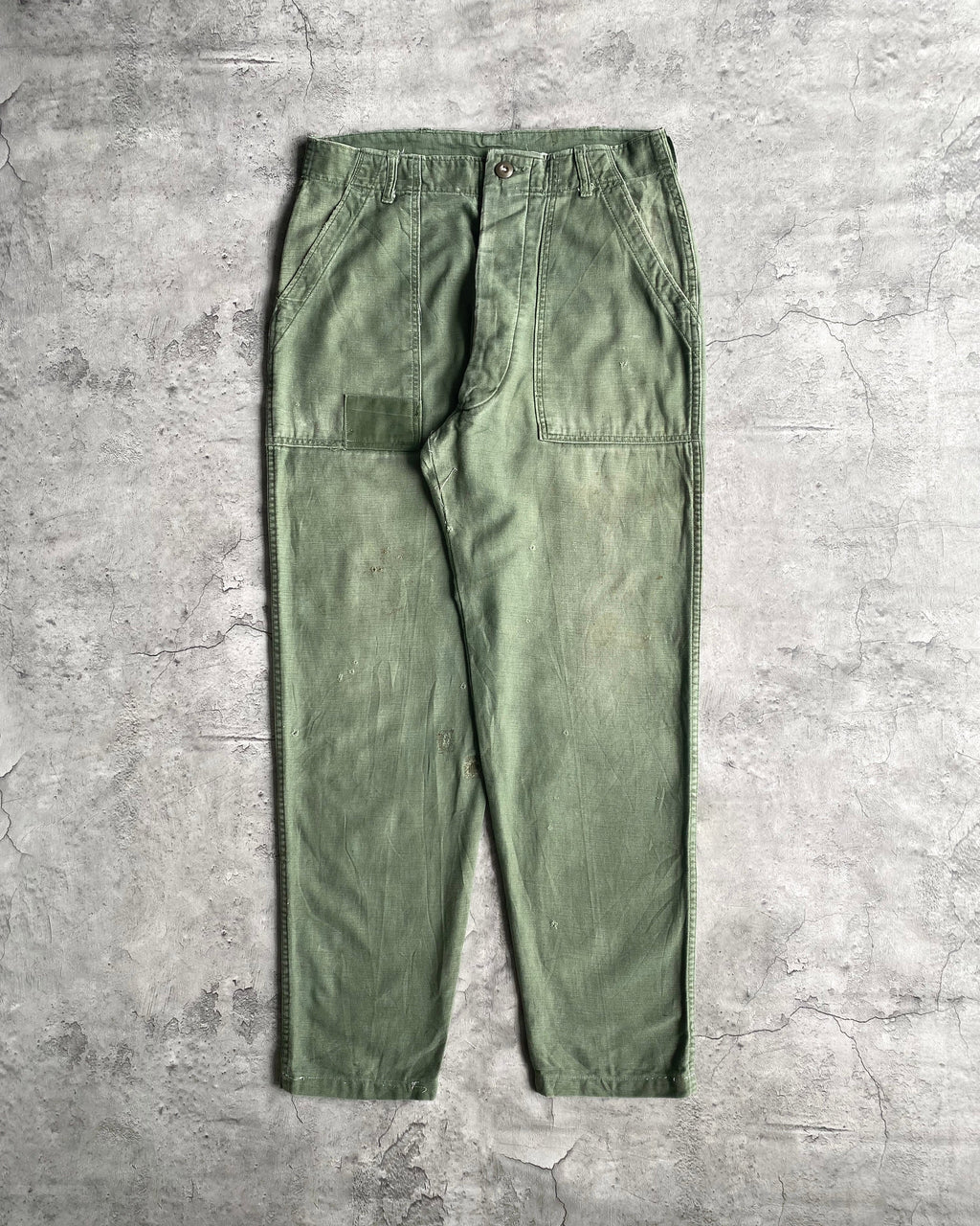 1960S REPAIRED OG-107 SATEEN US ARMY TROUSERS (32X33)