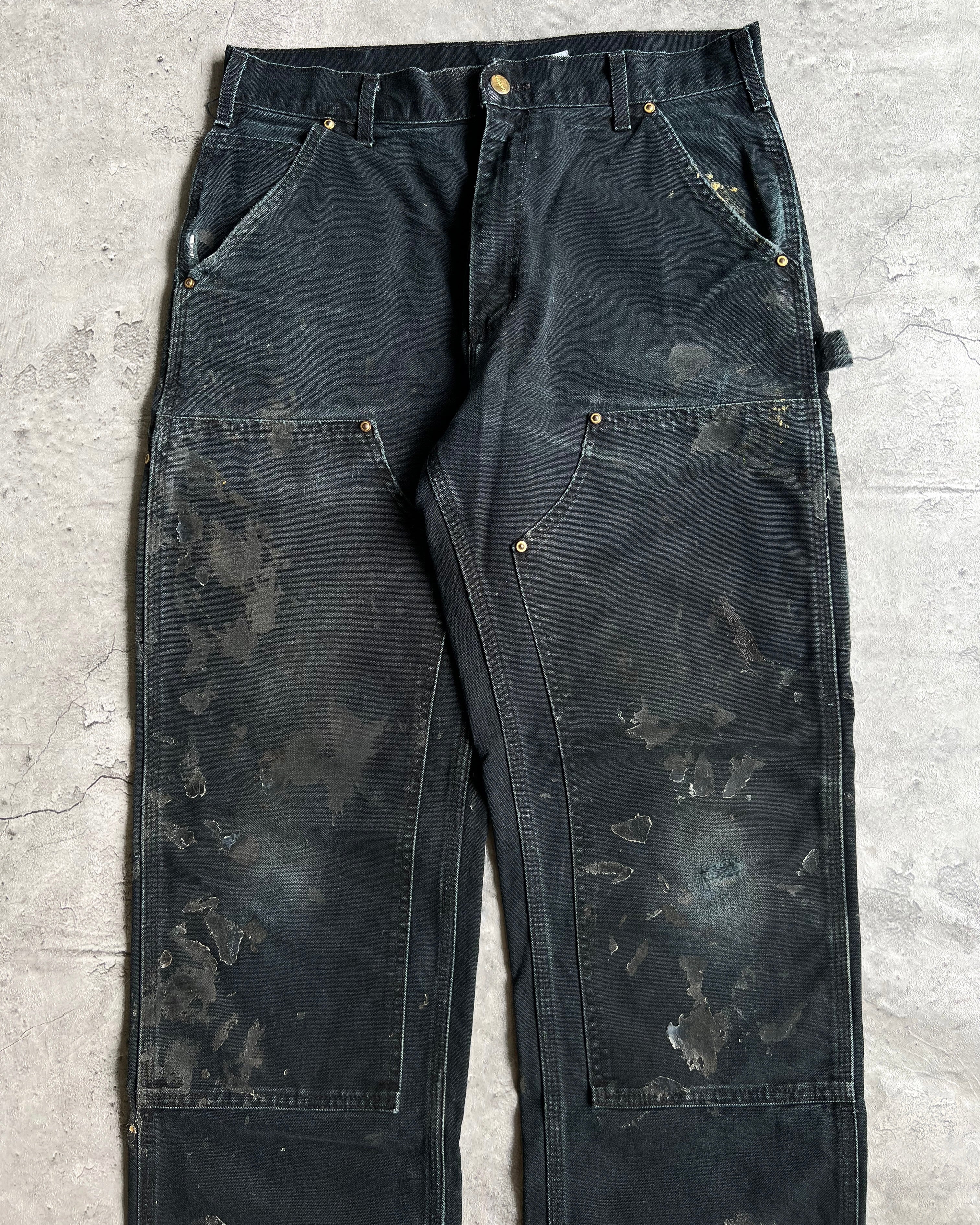 1990S BLACK CARHARTT DOUBLE KNEE WORK PANTS (32x30)