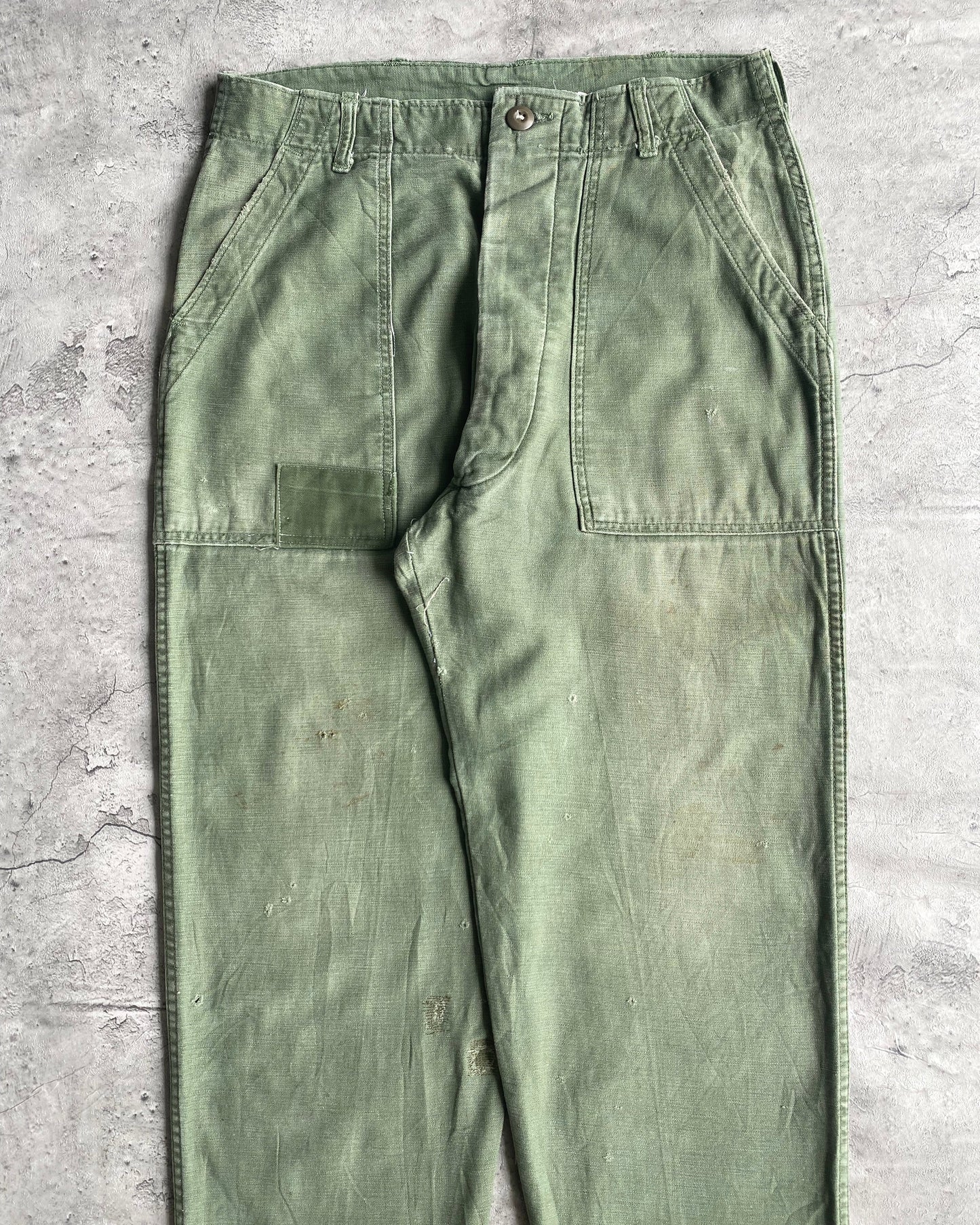 1960S REPAIRED OG-107 SATEEN US ARMY TROUSERS (32X33)