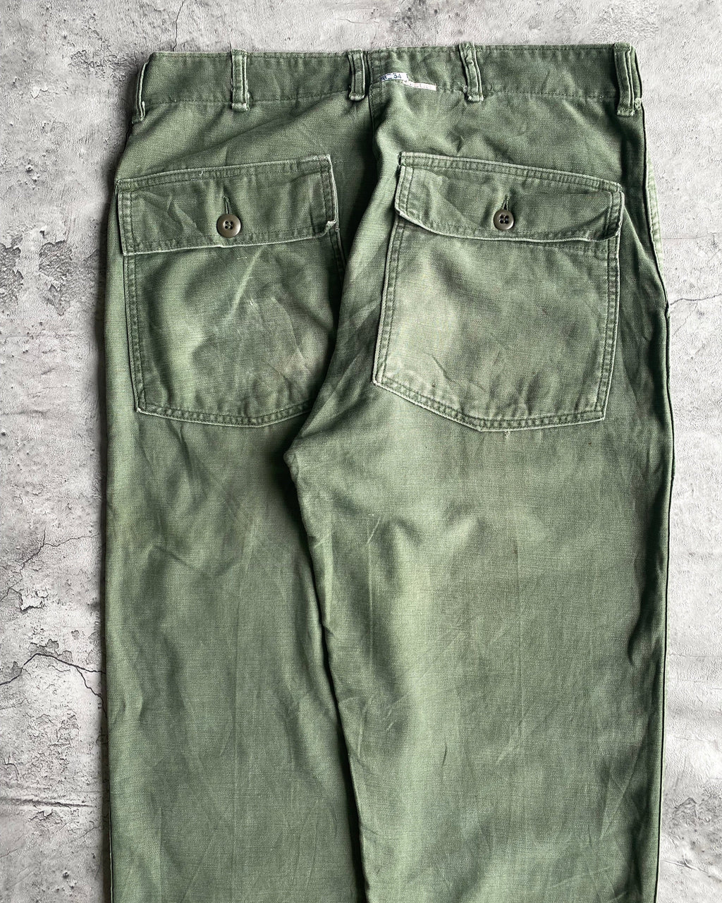 1960S REPAIRED OG-107 SATEEN US ARMY TROUSERS (32X33)