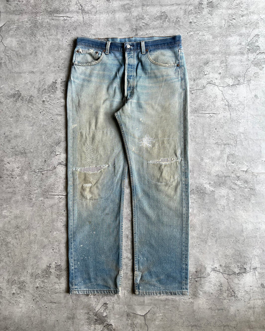1980S TWO-TONE LEVI'S 501 REPAIRED JEANS (35X32)