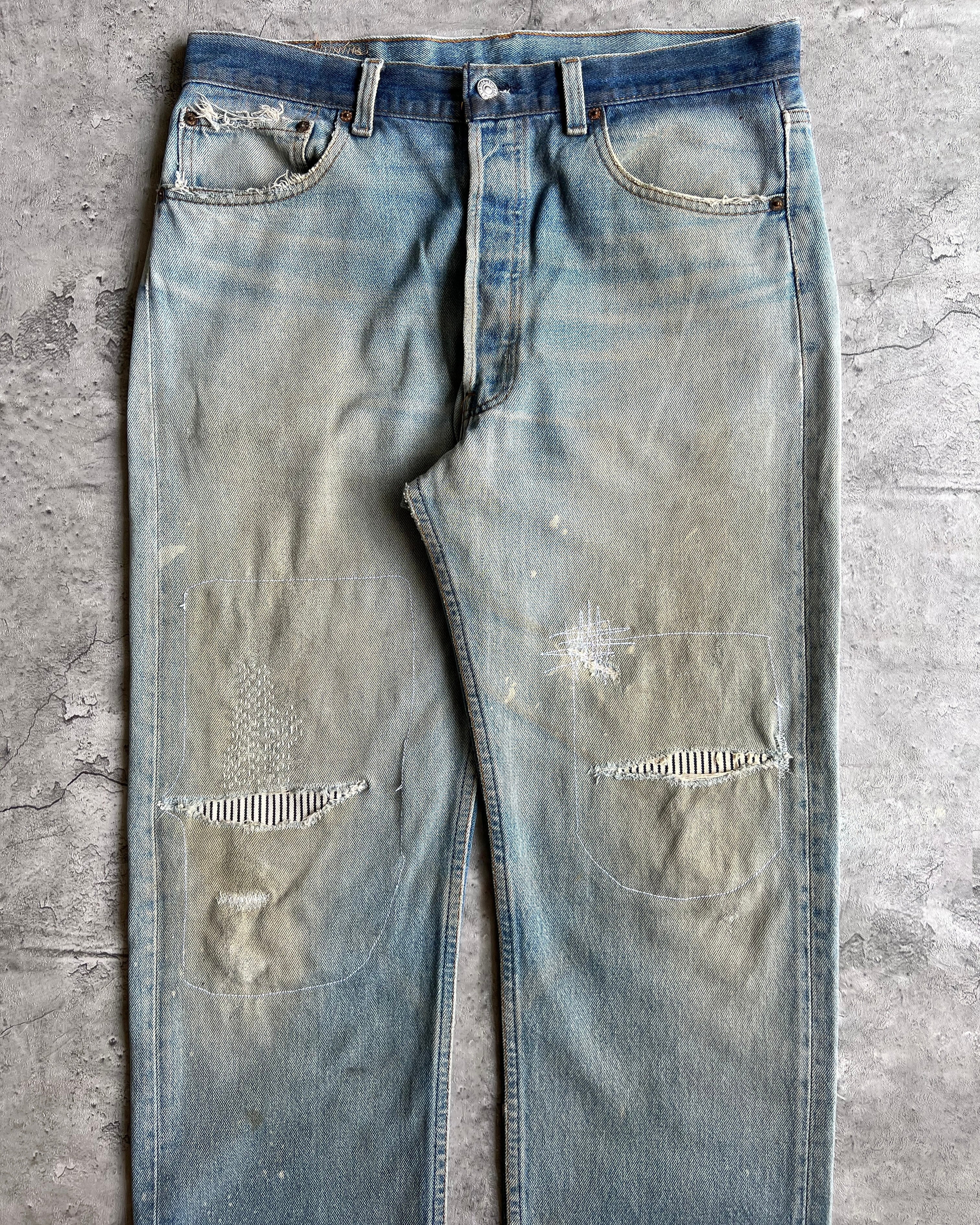 1980S TWO-TONE LEVI'S 501 REPAIRED JEANS (35X32)