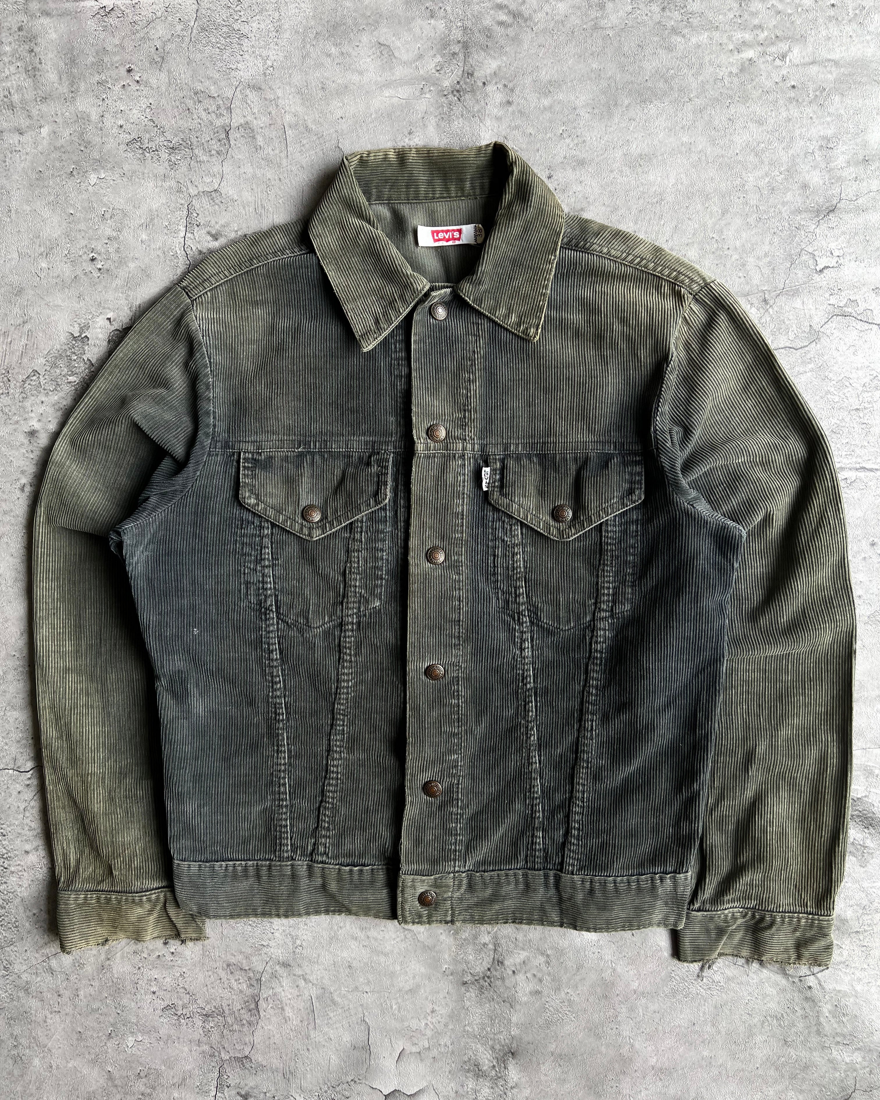 1980S SUN FADED GREEN CORDUROY LEVI'S TYPE III TRUCKER JACKET (M)