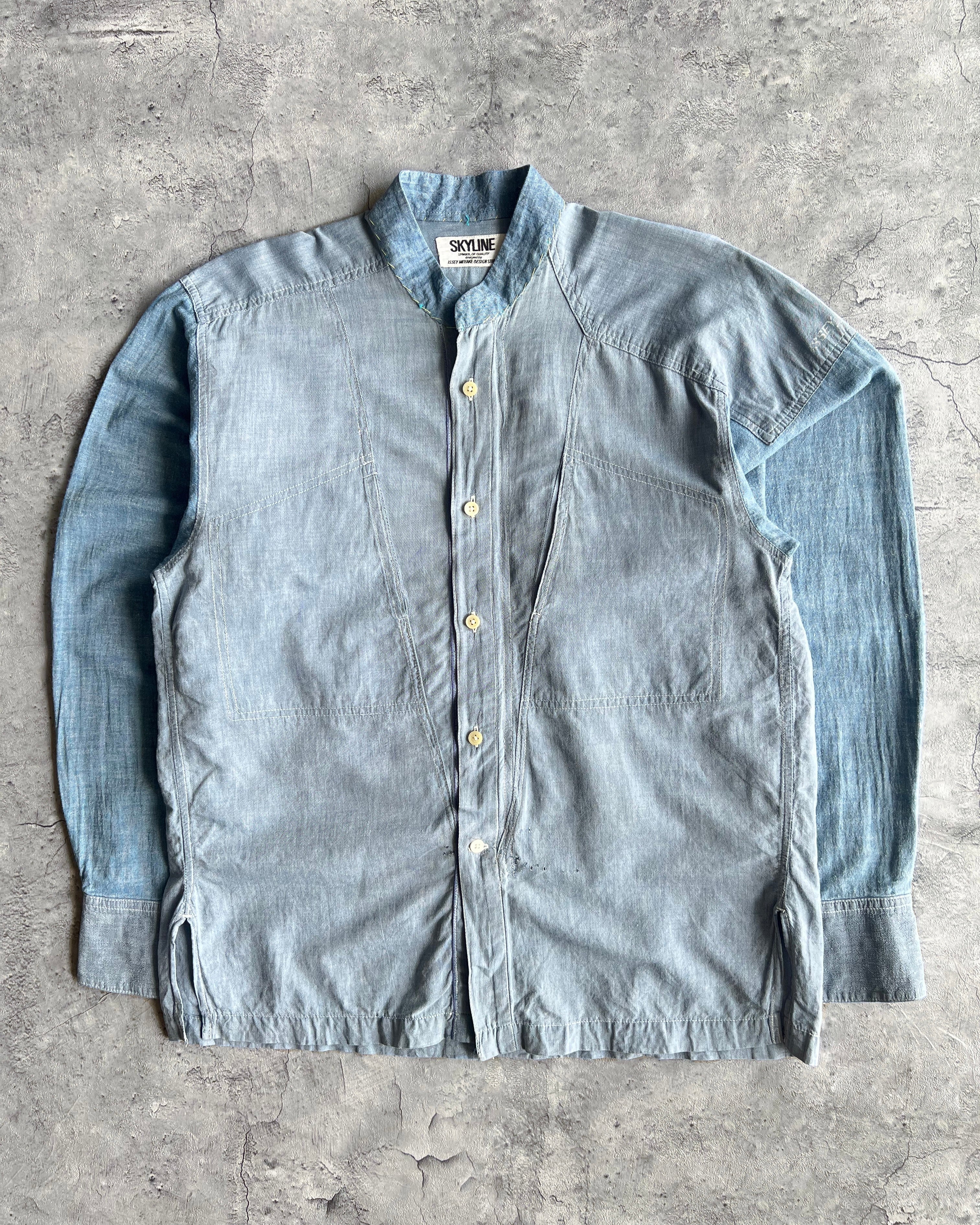 1980S ISSEY MIYAKE SKYLINE TWO-TONE STAND COLLAR SHIRT (M)