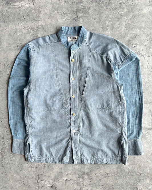1980S ISSEY MIYAKE SKYLINE TWO-TONE STAND COLLAR SHIRT (M)