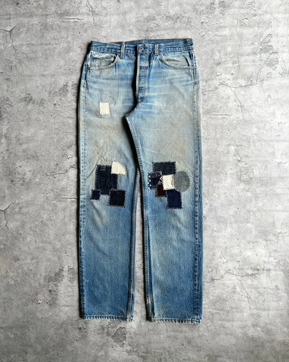 1990S FADED WASHED LEVI'S 501 PATCHED JEANS (36X36)