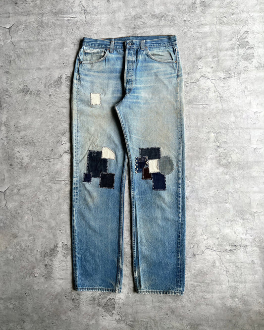 1990S FADED WASHED LEVI'S 501 PATCHED JEANS (36X36)