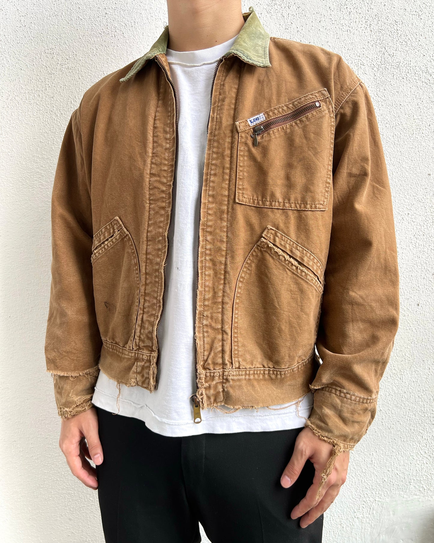 1990S BROWN DISTRESSED LEE WORK JACKET (S-L)