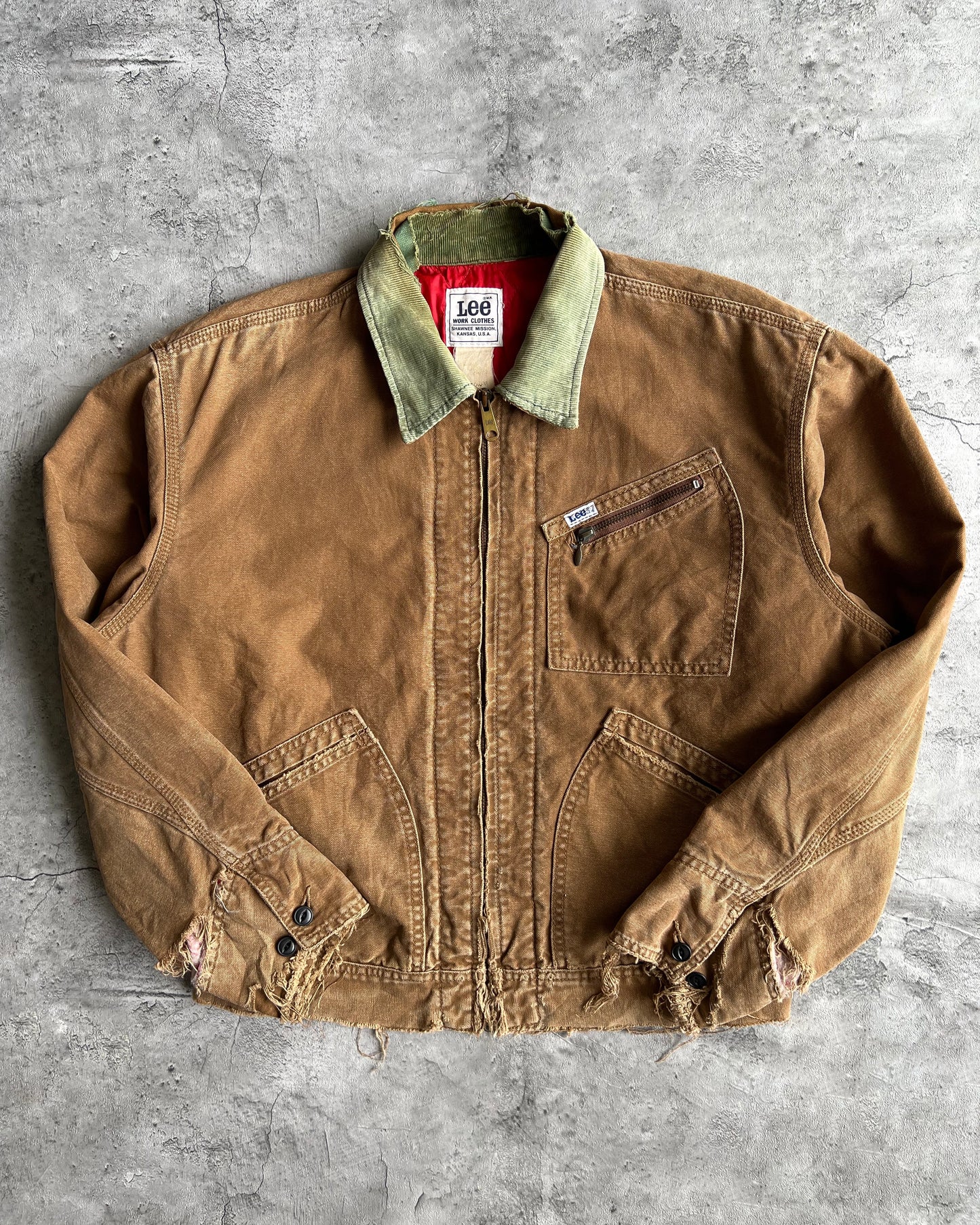 1990S BROWN DISTRESSED LEE WORK JACKET (S-L)