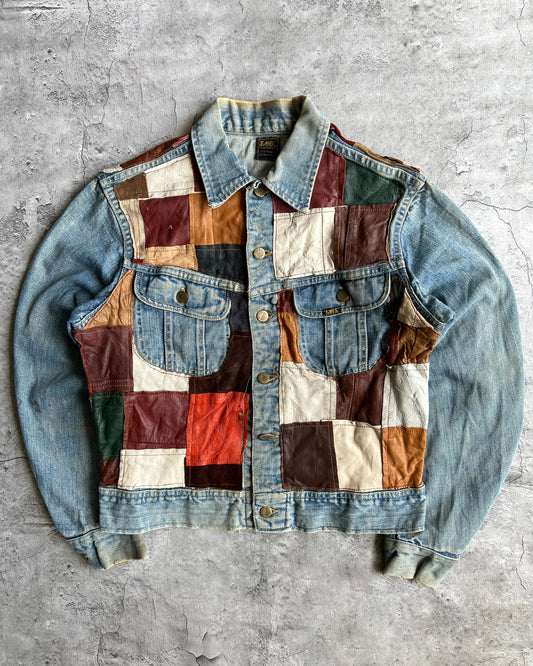1970S LEATHER PATCHWORK LEE DENIM JACKET (M)
