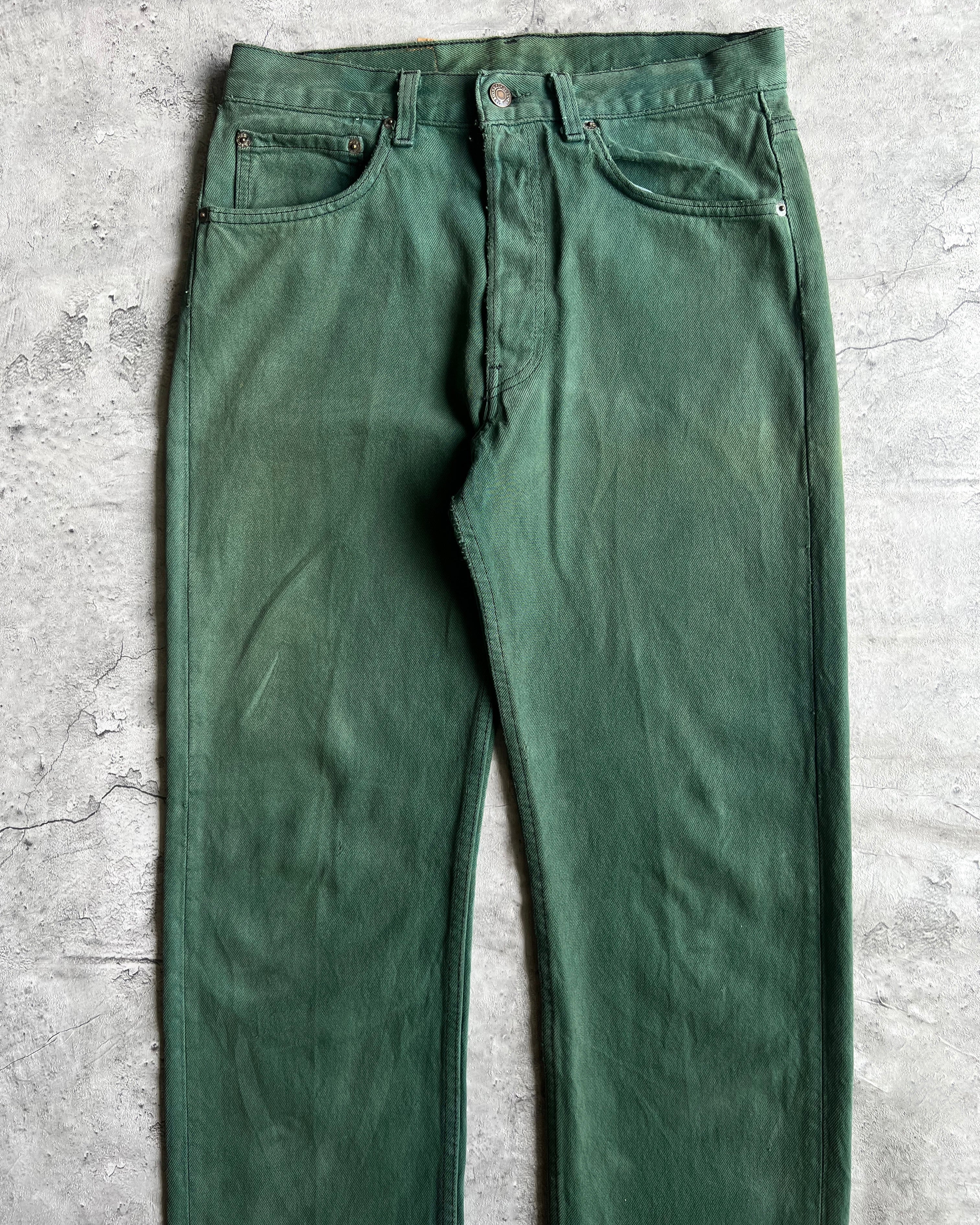 1990S FADED GREEN LEVI'S 501 RELEASED HEM JEANS (31X33)