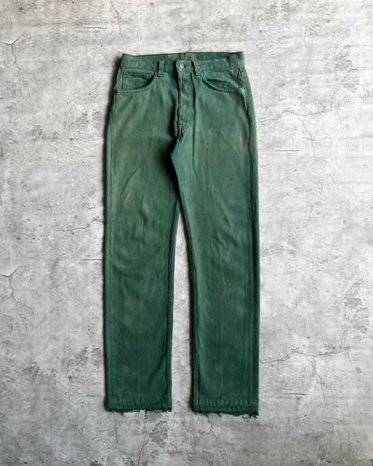 1990S FADED GREEN LEVI'S 501 RELEASED HEM JEANS (31X33)