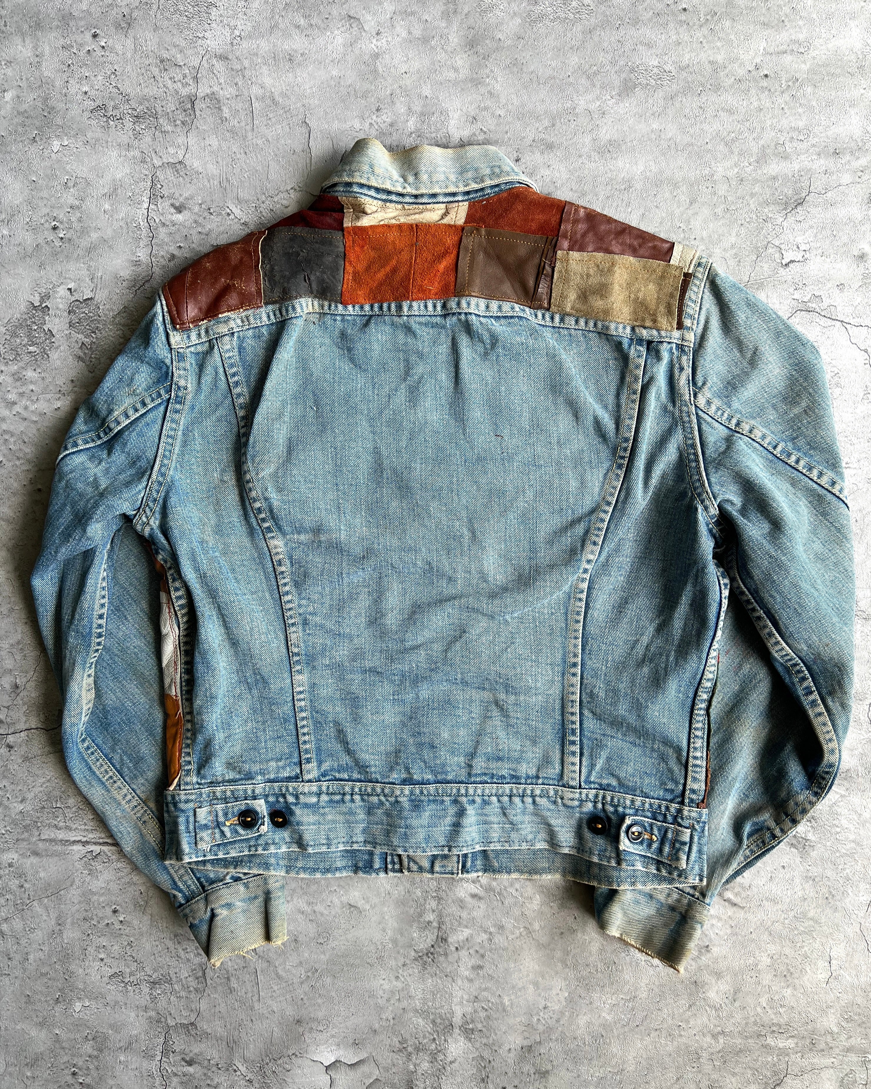 1970S LEATHER PATCHWORK LEE DENIM JACKET (M)