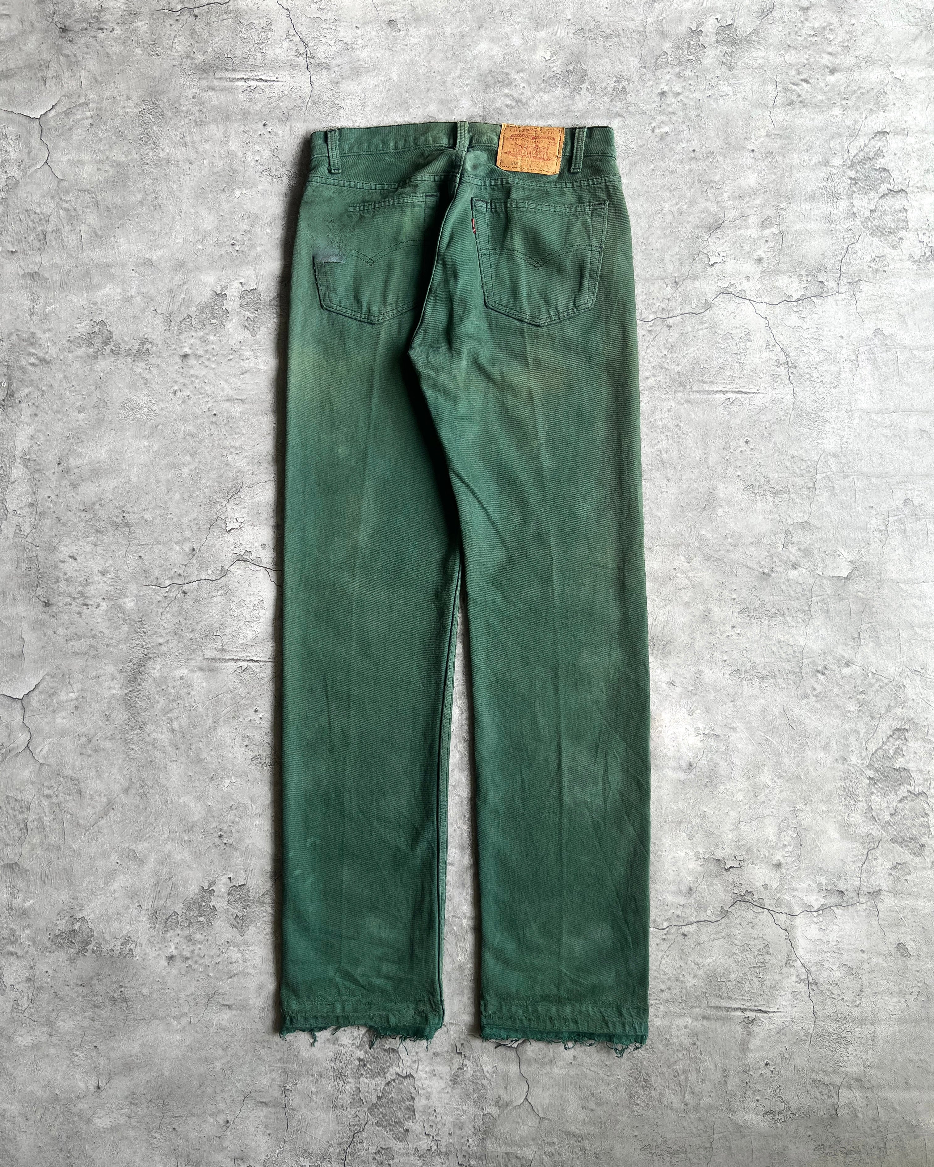 1990S FADED GREEN LEVI'S 501 RELEASED HEM JEANS (31X33)