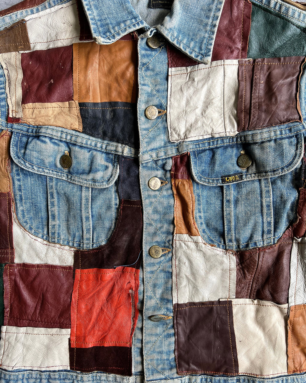 1970S LEATHER PATCHWORK LEE DENIM JACKET (M)