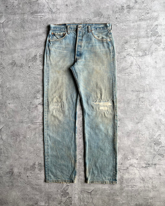 1990S FADED WASHED LEVI'S 501 REPAIRED JEANS (34X32)