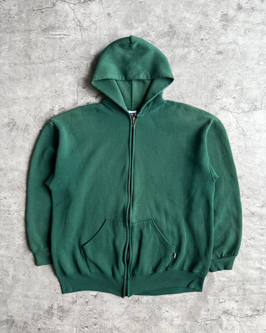 1990S RUSSELL EMERALD GREEN BLANK ZIP-UP HOODIE (L)