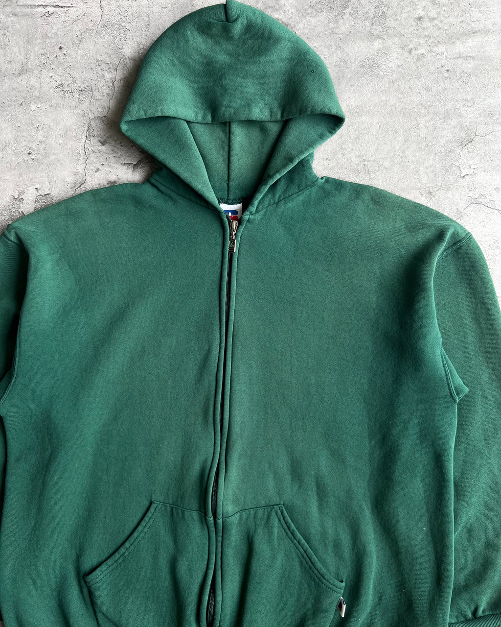 1990S RUSSELL EMERALD GREEN BLANK ZIP-UP HOODIE (L)