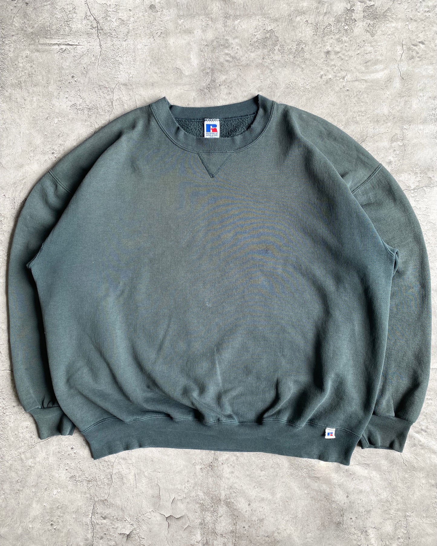 1990S FADED FOREST GREEN RUSSELL SWEATSHIRTS (XXL)