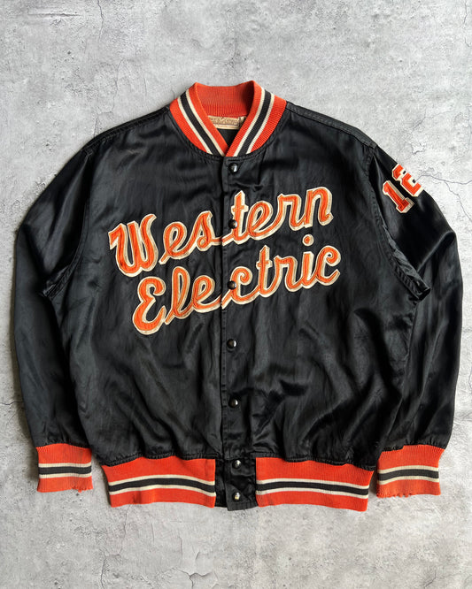 1950S 'WESTERN ELECTRIC' SATIN VARSITY JACKET (L)