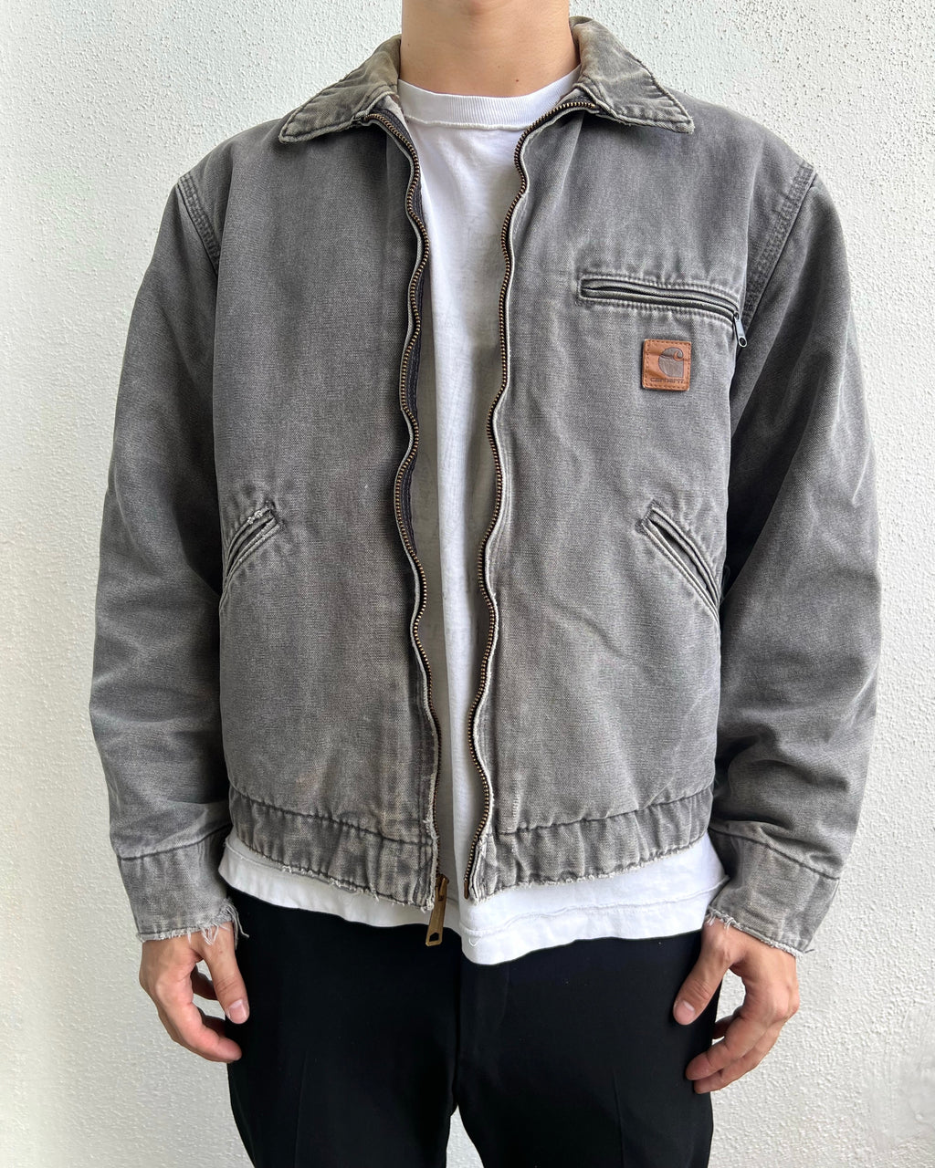 1990S FADED GREY CARHARTT DETROIT JACKET (M)