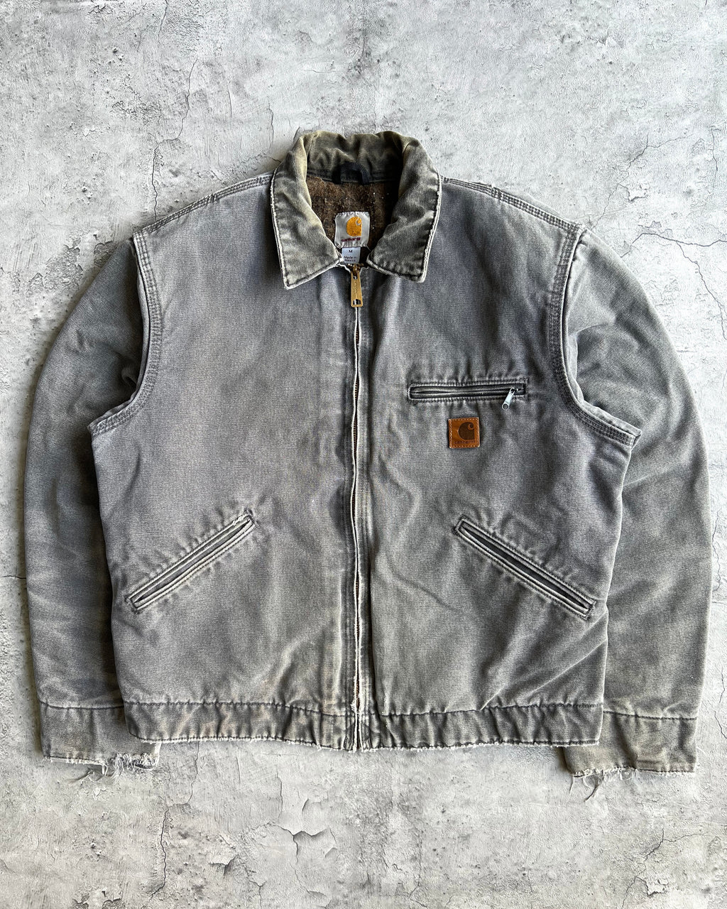 1990S FADED GREY CARHARTT DETROIT JACKET (M)