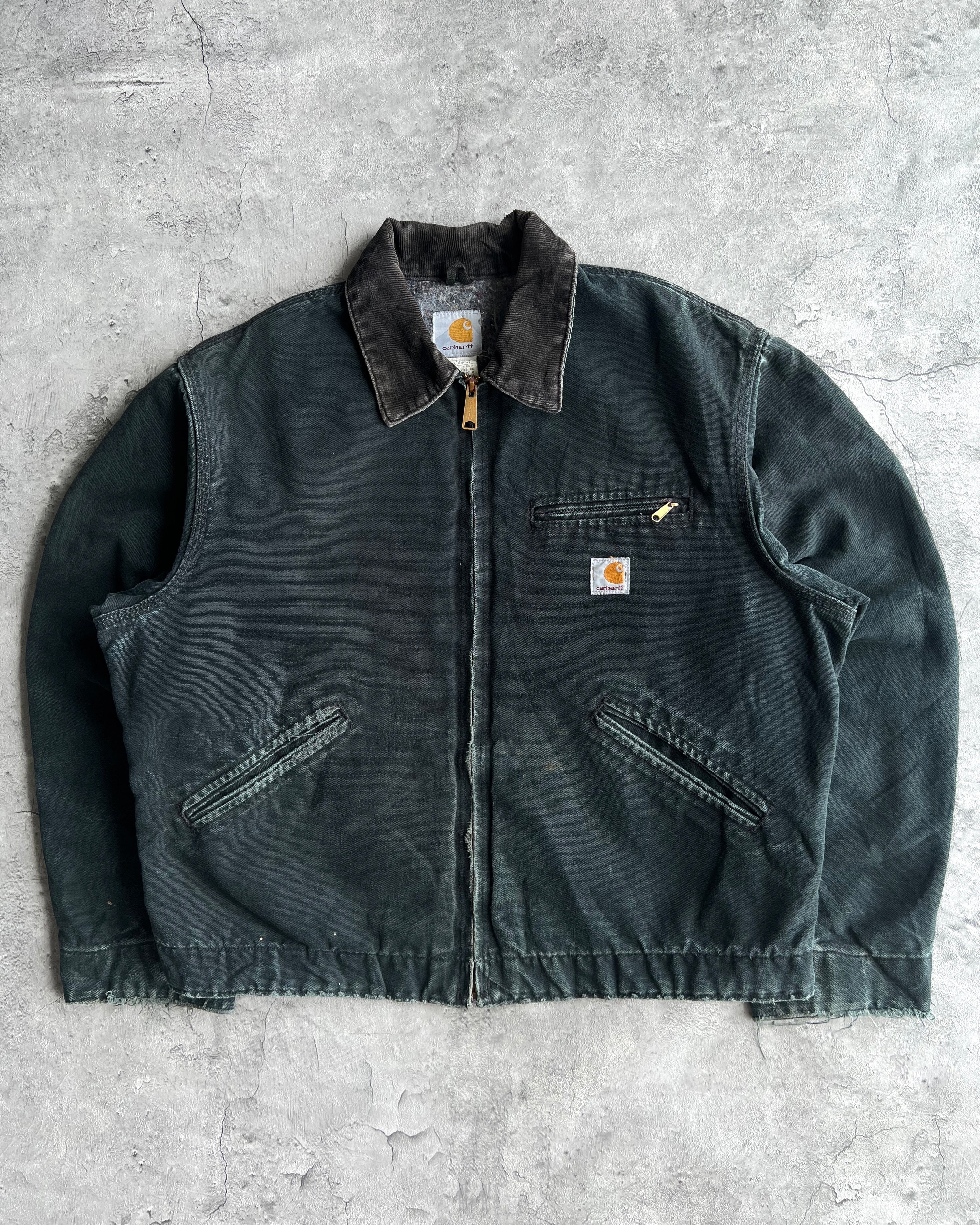 1990S FADED BLACK/MOSS GREEN CARHARTT DETROIT WORK JACKET (M/L)
