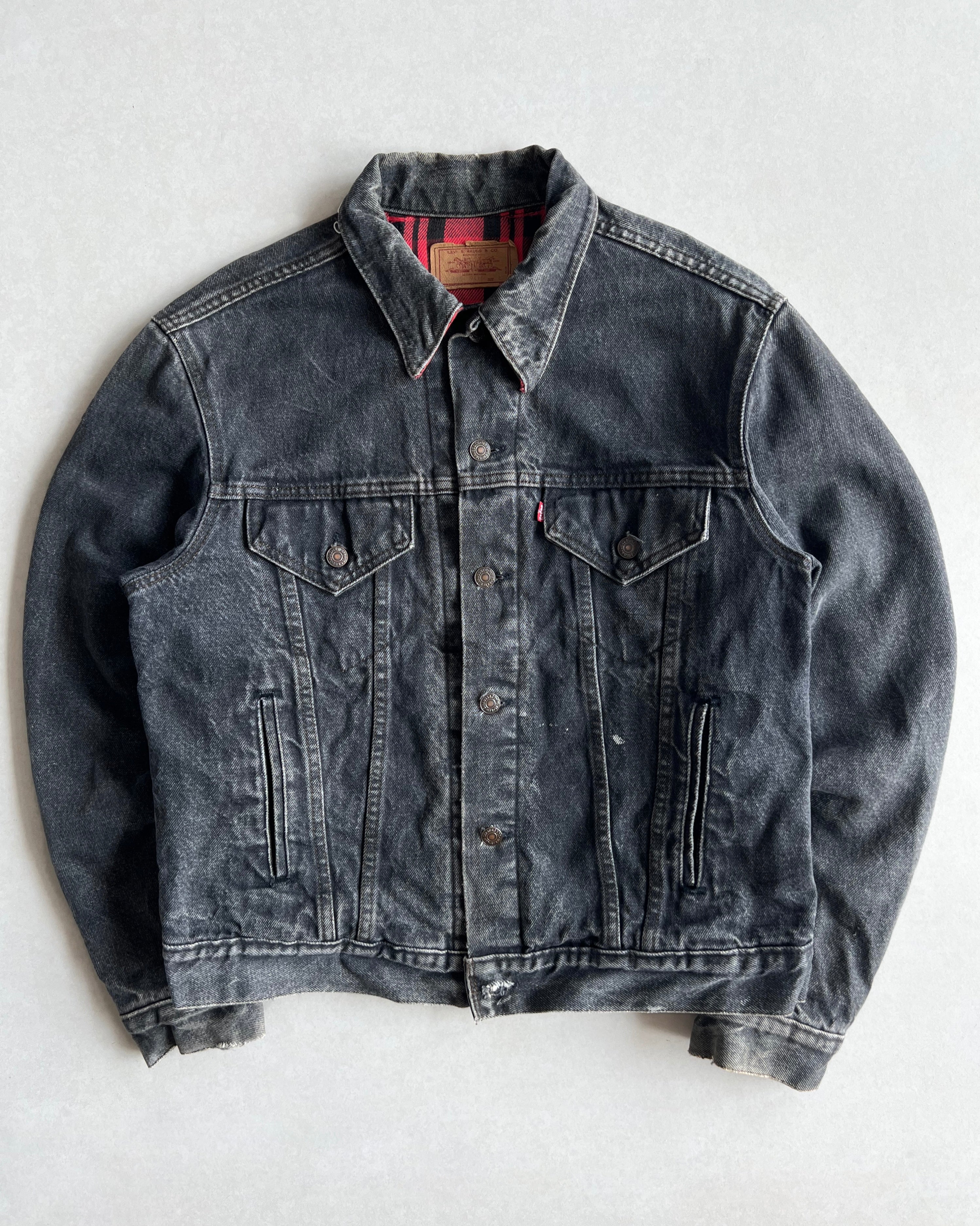 1980S FADED BLACK LEVI'S TYPE III REVERSIBLE TRUCKER DENIM JACKET (L)