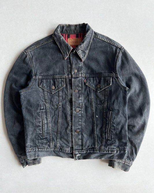 1980S FADED BLACK LEVI'S TYPE III REVERSIBLE TRUCKER DENIM JACKET (L)