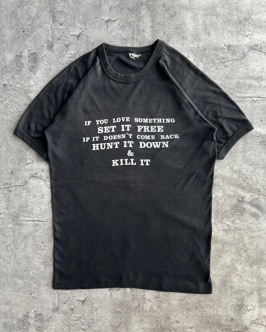 1980S 'SET IT FREE, HUNT IT DOWN & KILL IT' RAGLAN RINGER TEE (S/M)