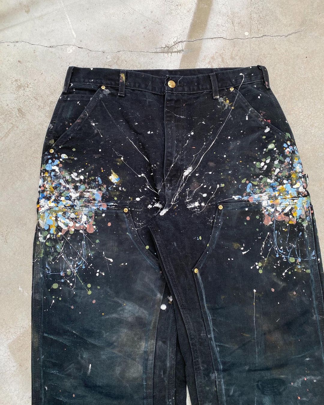 1990s Faded Black Carhartt Painted Double Knee Pants