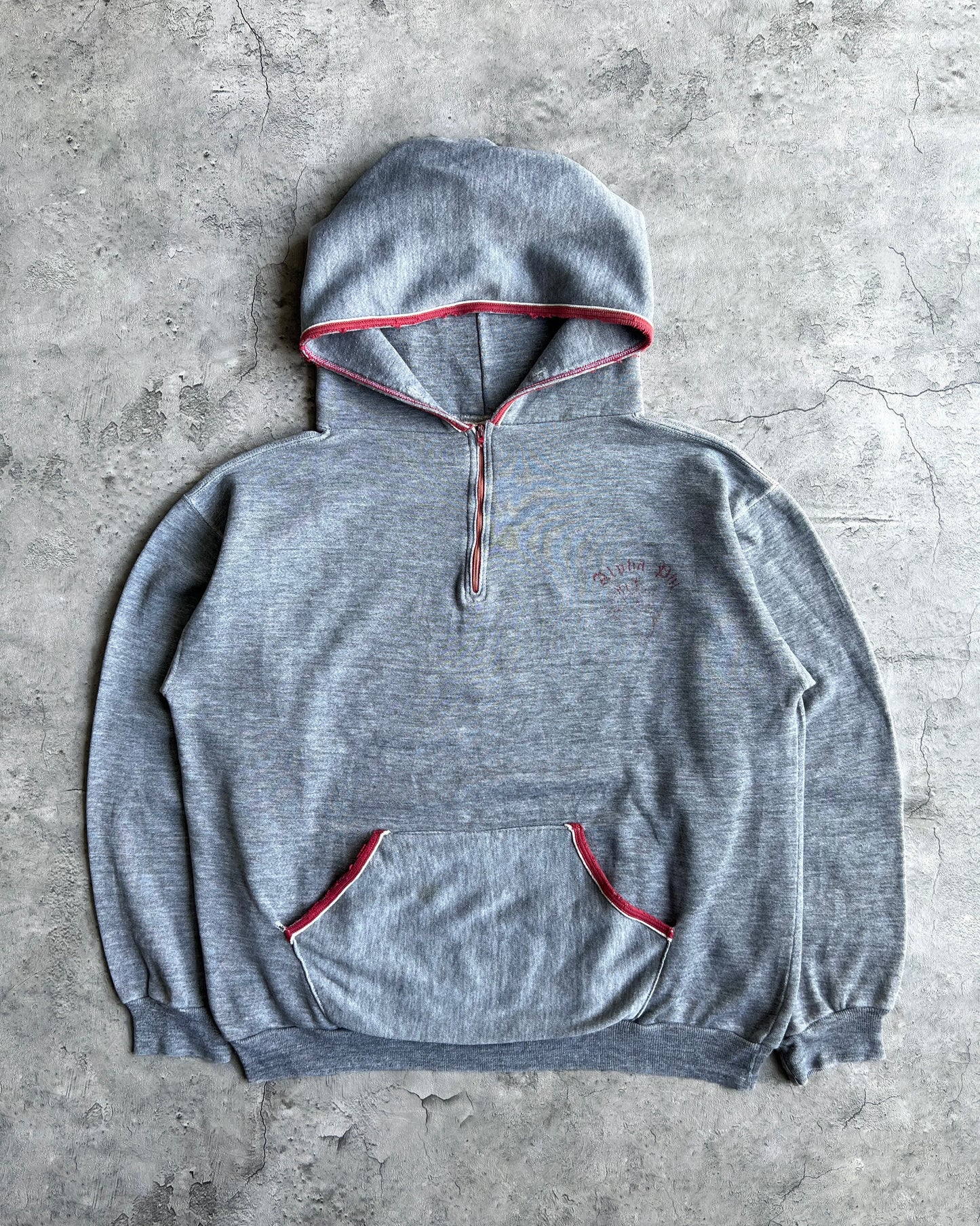 1970S RUSSELL HEATHER GRAY HALF ZIP HOODIE (M/L)